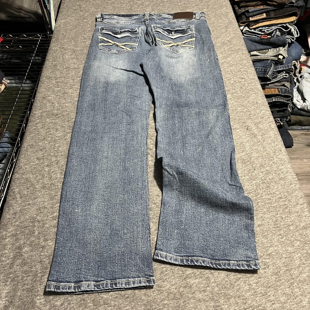 T.K. Axel Jeans Mens 34x34 Blue Med Wash Slim Boot Embroidered Pockets Denim